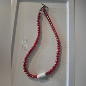Elegant Red Beaded Necklace with White Accent